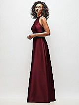 Side View Thumbnail - Cabernet High-Neck Cutout Satin Dress with Pockets
