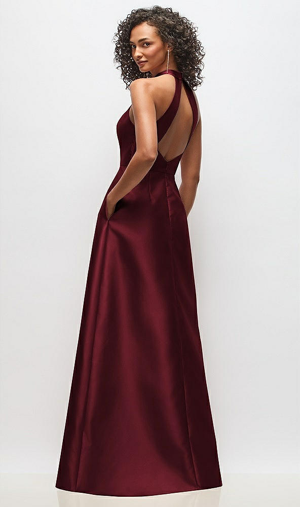 Back View - Cabernet High-Neck Cutout Satin Dress with Pockets
