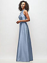 Side View Thumbnail - Cloudy High-Neck Cutout Satin Dress with Pockets