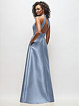 Rear View Thumbnail - Cloudy High-Neck Cutout Satin Dress with Pockets