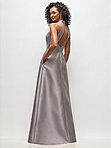Rear View Thumbnail - Cashmere Gray High-Neck Cutout Satin Dress with Pockets