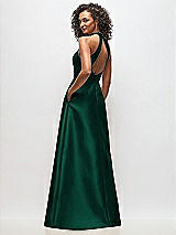 Rear View Thumbnail - Hunter Green High-Neck Cutout Satin Dress with Pockets