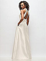Rear View Thumbnail - Ivory High-Neck Cutout Satin Dress with Pockets