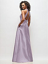Rear View Thumbnail - Lilac Haze High-Neck Cutout Satin Dress with Pockets