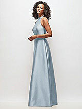Side View Thumbnail - Mist High-Neck Cutout Satin Dress with Pockets