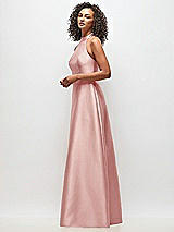 Side View Thumbnail - Rose High-Neck Cutout Satin Dress with Pockets