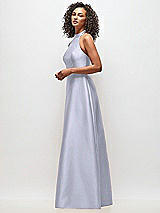 Side View Thumbnail - Silver Dove High-Neck Cutout Satin Dress with Pockets