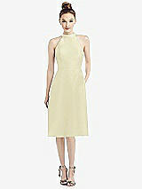 Front View Thumbnail - Butter Yellow High-Neck Open-Back Satin Cocktail Dress