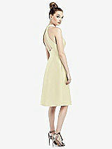 Rear View Thumbnail - Butter Yellow High-Neck Open-Back Satin Cocktail Dress