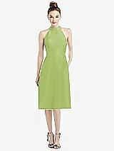 Front View Thumbnail - Mojito High-Neck Open-Back Satin Cocktail Dress
