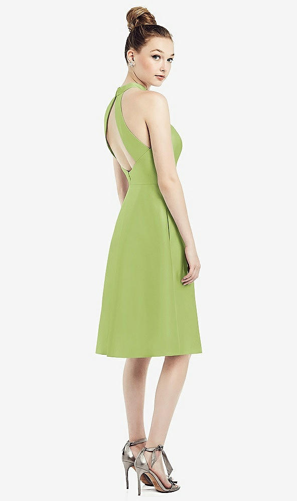 Back View - Mojito High-Neck Open-Back Satin Cocktail Dress