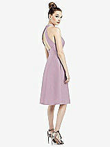 Rear View Thumbnail - Suede Rose High-Neck Open-Back Satin Cocktail Dress