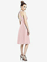 Rear View Thumbnail - Ballet Pink High-Neck Open-Back Satin Cocktail Dress
