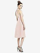 Rear View Thumbnail - Blush High-Neck Open-Back Satin Cocktail Dress
