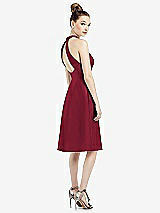 Rear View Thumbnail - Burgundy High-Neck Open-Back Satin Cocktail Dress