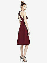 Rear View Thumbnail - Cabernet High-Neck Open-Back Satin Cocktail Dress