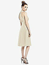 Rear View Thumbnail - Champagne High-Neck Open-Back Satin Cocktail Dress