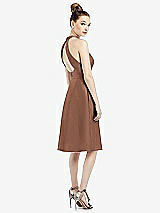 Rear View Thumbnail - Cognac High-Neck Open-Back Satin Cocktail Dress