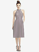 Front View Thumbnail - Cashmere Gray High-Neck Open-Back Satin Cocktail Dress