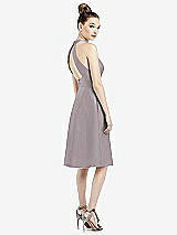 Rear View Thumbnail - Cashmere Gray High-Neck Open-Back Satin Cocktail Dress