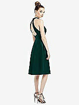 Rear View Thumbnail - Evergreen High-Neck Open-Back Satin Cocktail Dress