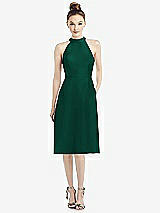 Front View Thumbnail - Hunter Green High-Neck Open-Back Satin Cocktail Dress
