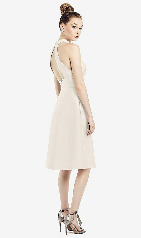 Back View - Ivory High-Neck Open-Back Satin Cocktail Dress