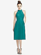 Front View Thumbnail - Jade High-Neck Open-Back Satin Cocktail Dress