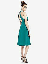 Rear View Thumbnail - Jade High-Neck Open-Back Satin Cocktail Dress