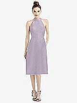 Front View Thumbnail - Lilac Haze High-Neck Open-Back Satin Cocktail Dress