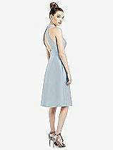 Rear View Thumbnail - Mist High-Neck Open-Back Satin Cocktail Dress