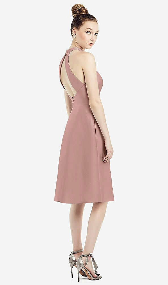 Back View - Neu Nude High-Neck Open-Back Satin Cocktail Dress