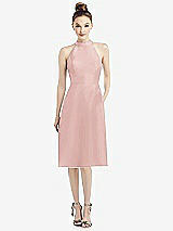 Front View Thumbnail - Rose High-Neck Open-Back Satin Cocktail Dress