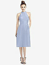 Front View Thumbnail - Sky Blue High-Neck Open-Back Satin Cocktail Dress