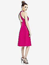 Rear View Thumbnail - Think Pink High-Neck Open-Back Satin Cocktail Dress