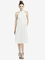 Front View Thumbnail - White High-Neck Open-Back Satin Cocktail Dress