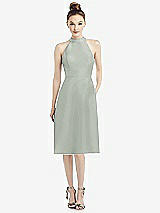 Front View Thumbnail - Willow Green High-Neck Open-Back Satin Cocktail Dress