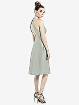 Rear View Thumbnail - Willow Green High-Neck Open-Back Satin Cocktail Dress