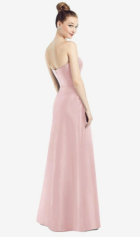 Back View - Ballet Pink Strapless Notch Satin Gown with Pockets