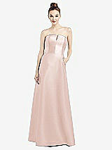 Front View Thumbnail - Blush Strapless Notch Satin Gown with Pockets