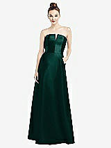 Front View Thumbnail - Evergreen Strapless Notch Satin Gown with Pockets