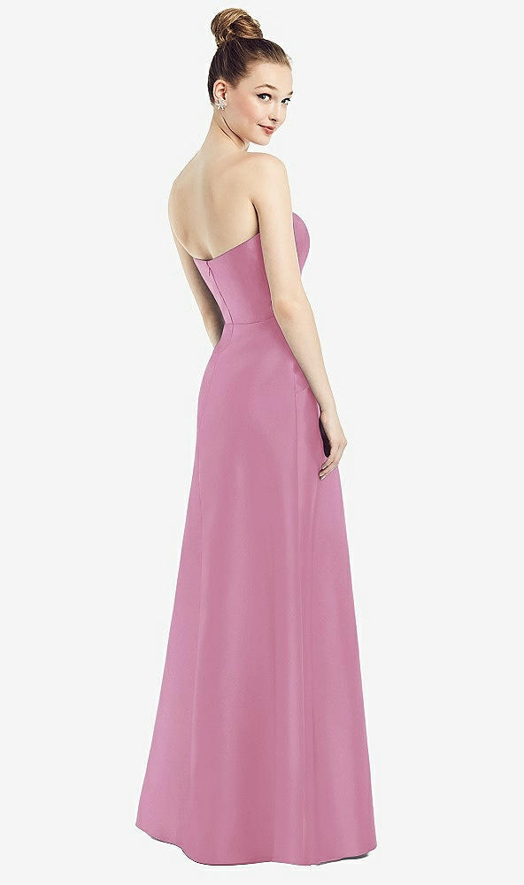 Back View - Powder Pink Strapless Notch Satin Gown with Pockets