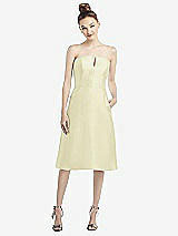 Front View Thumbnail - Butter Yellow Strapless Notch Satin Cocktail Dress with Pockets