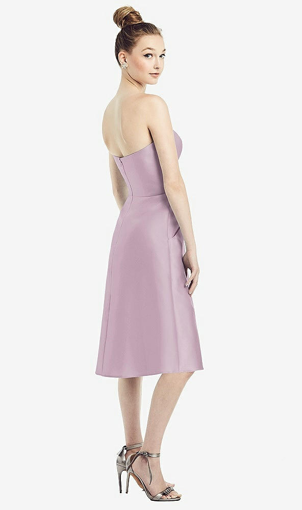 Back View - Suede Rose Strapless Notch Satin Cocktail Dress with Pockets