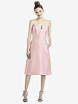 Front View Thumbnail - Ballet Pink Strapless Notch Satin Cocktail Dress with Pockets
