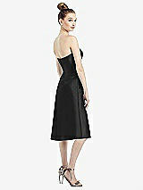 Rear View Thumbnail - Black Strapless Notch Satin Cocktail Dress with Pockets