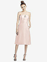 Front View Thumbnail - Blush Strapless Notch Satin Cocktail Dress with Pockets