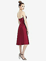 Rear View Thumbnail - Burgundy Strapless Notch Satin Cocktail Dress with Pockets