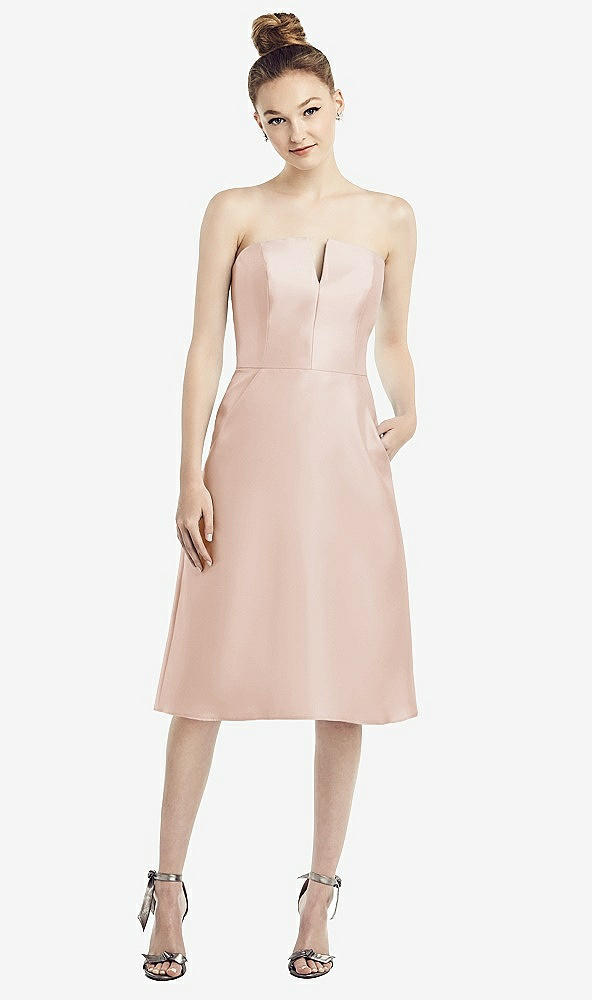 Front View - Cameo Strapless Notch Satin Cocktail Dress with Pockets
