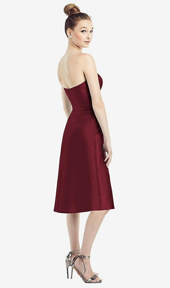Back View - Cabernet Strapless Notch Satin Cocktail Dress with Pockets